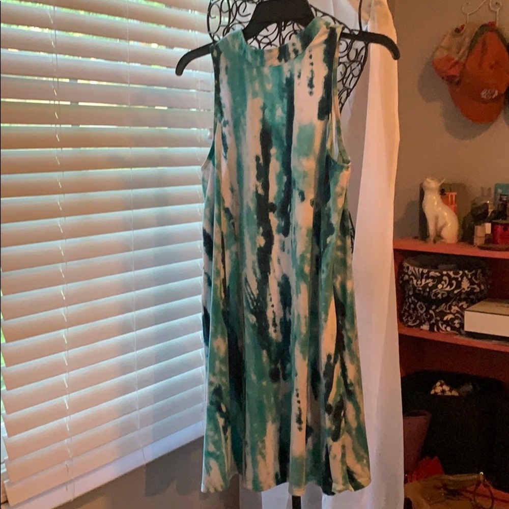 Teal high neck shift dress
